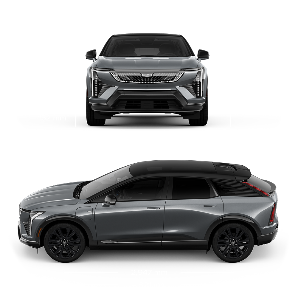 Cadillac OPTIQ 2027 con diagrama de dimensiones exteriores